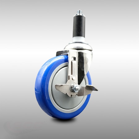 Service Caster 5 Inch 316SS Blue Polyurethane Swivel 1-1/4 Inch Expanding Stem Caster Brake SCC-SS316EX20S514-PPUB-BLUE-TLB-114